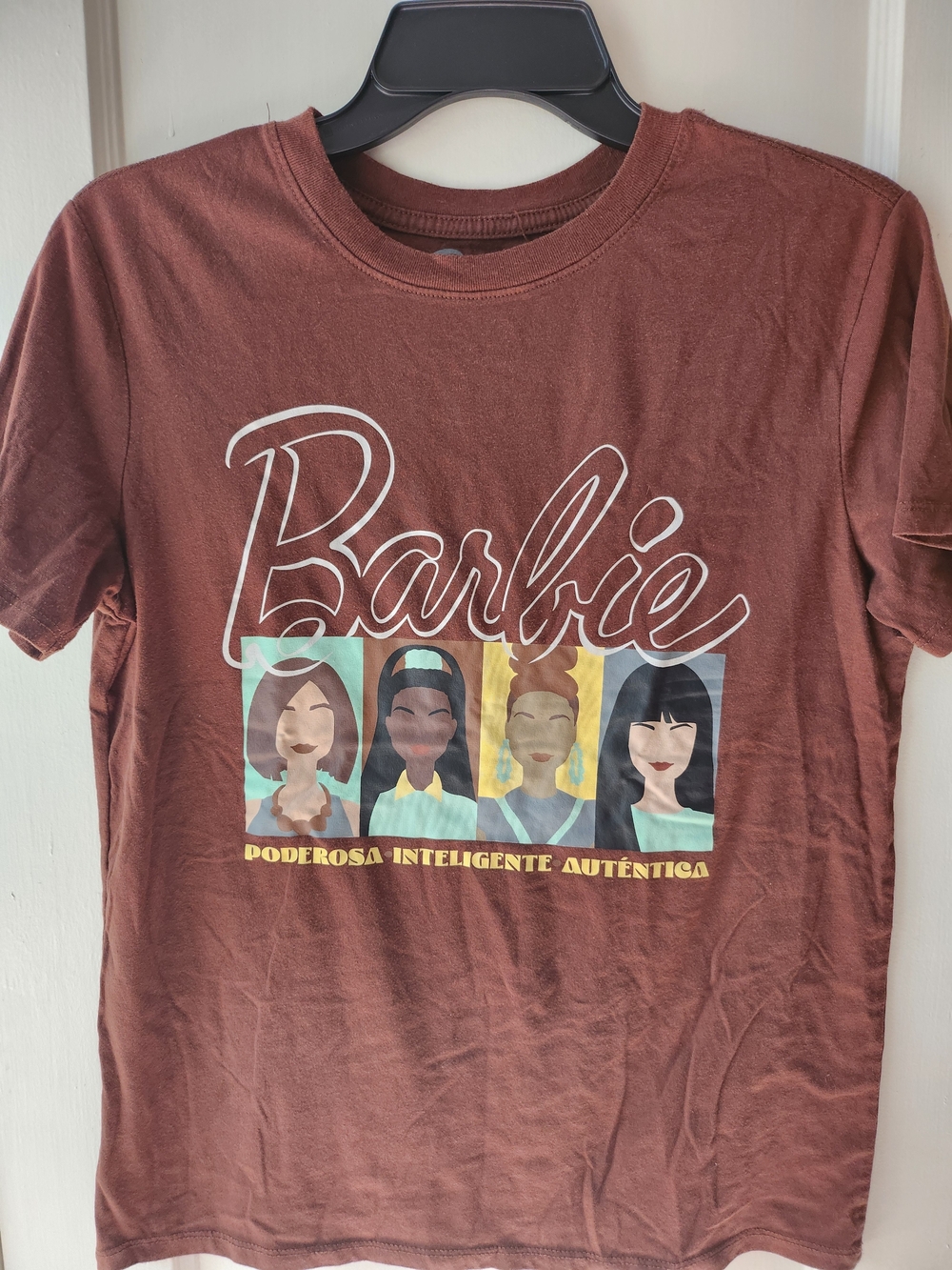 Barbie Brown Graphic Tee with Multicolor Illustrated Faces